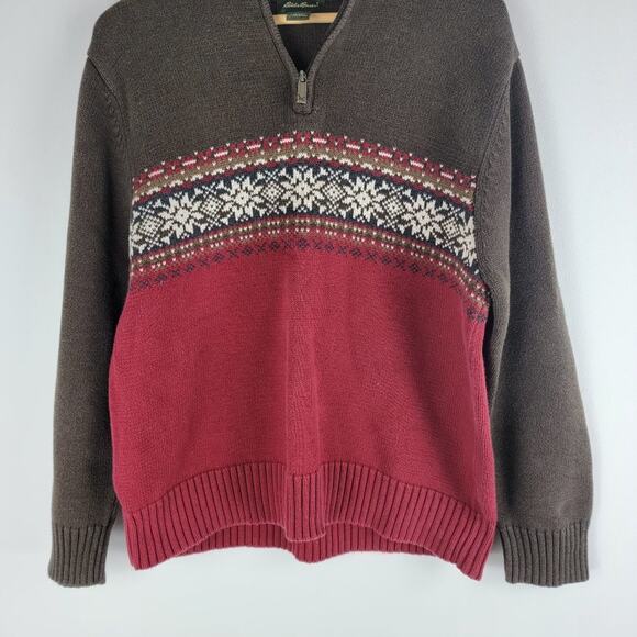 Eddie Bauer Nordic Sweater Long Sleeve Brown Red Size L - Picture 3 of 4